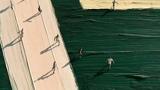 Abstract painterly wallpaper with runners on an ivory track set against thick, deep forest green oil paint textures.