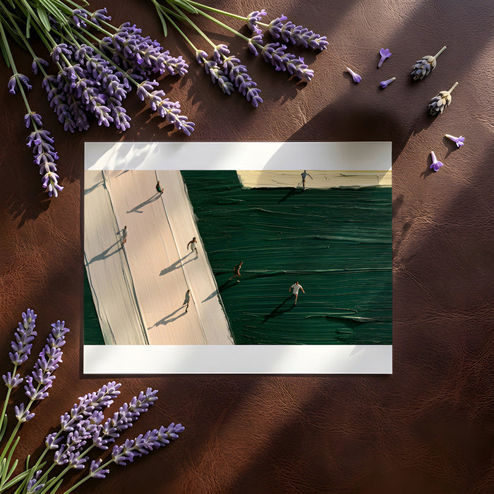Dedicated home gym featuring a dynamic runner-themed mural with thick impasto texture and bold green color.