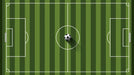 Graphic illustration of a soccer pitch with alternating green stripes and a central ball