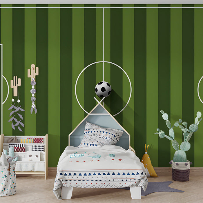 Creative bedroom wall with a football field design for a sports enthusiast