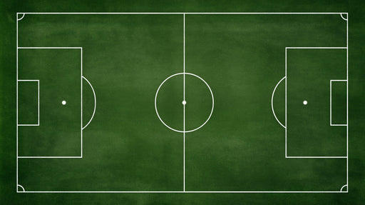Soccer field pitch design with crisp white markings on a textured deep forest green background