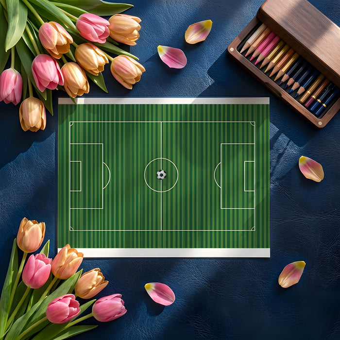 Modern playroom featuring a football field wall mural design