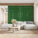 Soccer themed bedroom with a green pitch wall mural