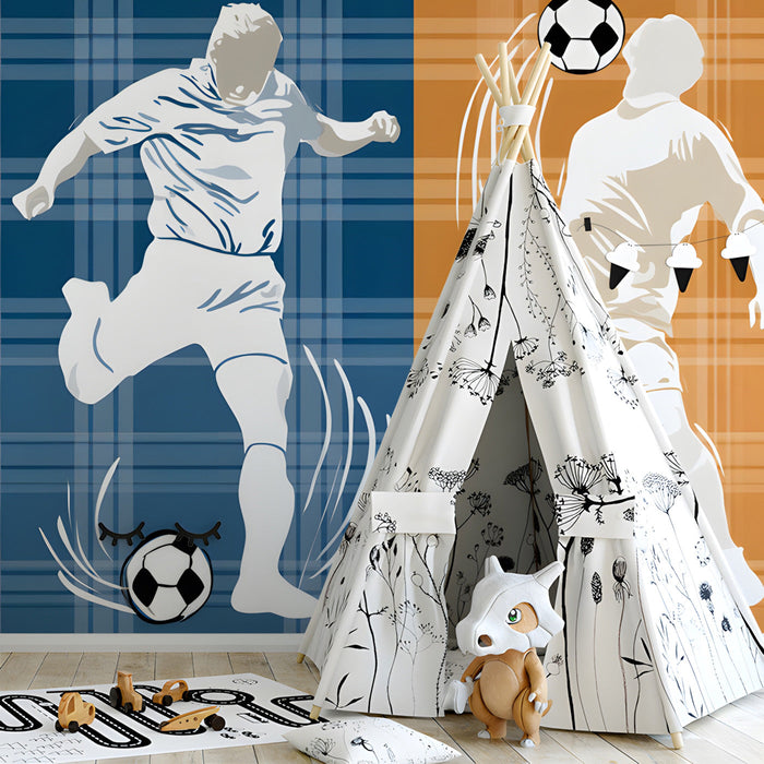 Home gym setup with a spirited football mural providing an energetic backdrop for training.