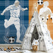 Home gym setup with a spirited football mural providing an energetic backdrop for training.