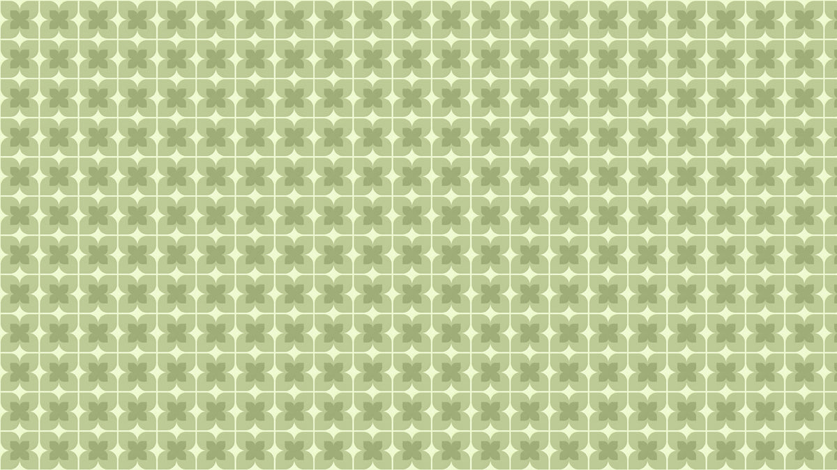 Geometric clover wallpaper pattern in repeating sage green and pale olive tones.