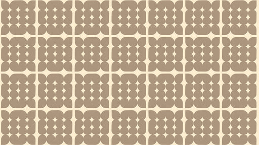 A geometric wallpaper pattern featuring taupe petal shapes in a repeating grid on a warm cream background.