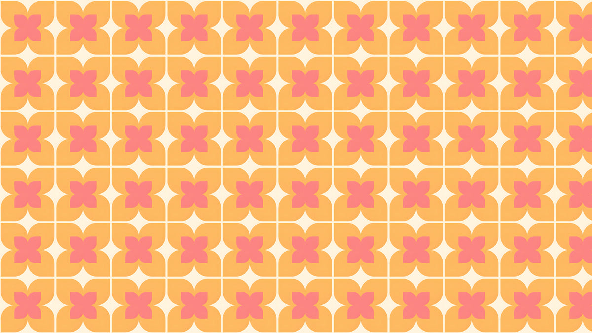 Retro floral tile wallpaper pattern in ochre yellow, coral, and cream colors