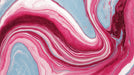 Abstract marble wallpaper with sweeping waves of crimson, magenta, white, and sky blue pigment swirls.