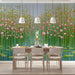 Floating lotus mural installed in a bright and airy dining room with light wood furniture
