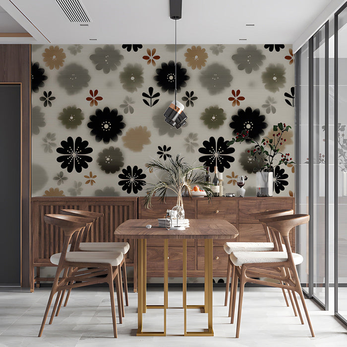 Mid-century modern floral pattern installed in a bright dining room space