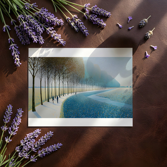 Dining room wall mural featuring a winding country lane and trees