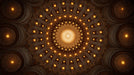 Ornate celestial dome mural wallpaper with glowing gold stars on a dark charcoal architectural background
