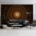 A grand formal living room featuring a dark celestial ceiling mural as a dramatic focal point