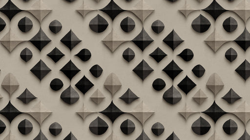 Abstract geometric diamond pattern with 3D depth in charcoal and beige tones.