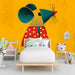 Whimsical mouse mural installed in a colorful child's nursery with wooden furniture