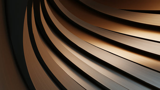 Abstract wallpaper pattern featuring sweeping dark charcoal and burnished bronze curved bands with a metallic sheen