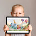 Colorful animal train wallpaper mural featured in a playful child's bedroom.