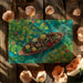 Colorful artistic nature mural on a bedroom wall behind a minimalist bed frame