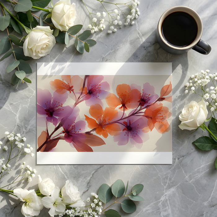 Watercolor floral wall art installed in a modern dining room setting