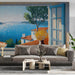 Coastal inspired living room featuring a scenic window mural on the main feature wall.