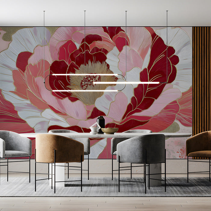 Large-scale flower wall art featured as an accent wall in a bright, modern meeting room