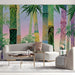 A calm home office space with the bamboo wallpaper as a creative, inspiring focal wall.