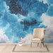 Azure cloud wall covering in a sophisticated entryway with warm wood tones