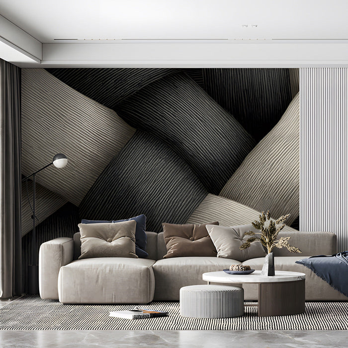 Contemporary study room featuring abstract woven pattern wallpaper