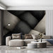 Contemporary study room featuring abstract woven pattern wallpaper