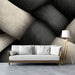 Modern study featuring a woven charcoal and ivory wall mural