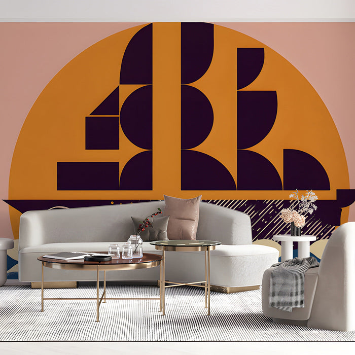 Artistic mural wallpaper in a contemporary study or creative living room space.