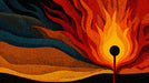 Abstract wallpaper featuring a matchstick head igniting with stippled flames in yellow, orange, and red against a dark background.