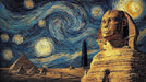 Van Gogh inspired swirling starry sky over the Great Sphinx and Giza pyramids