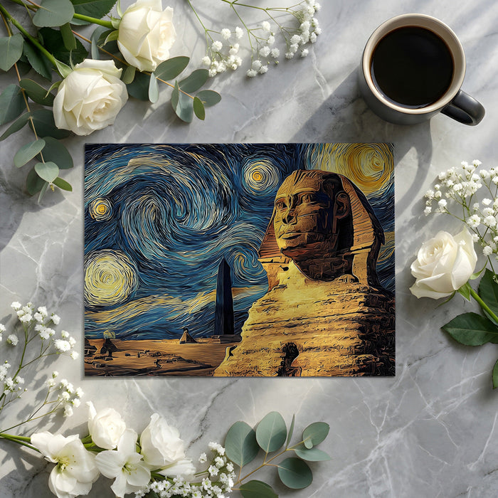 Abstract Giza night landscape wallpaper in a moody hotel lounge