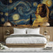 Stylized pyramid mural as a bold feature wall in a bedroom