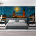Painterly city night view wall mural in a sophisticated hotel lounge area
