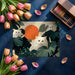 Creative home office wall with a whimsical cat and foliage mural design