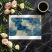 Azure lotus leaf mural wallpaper feature wall in a minimalist living room with wood furniture