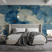 Calm blue floral wallpaper design in a bright, modern bedroom space