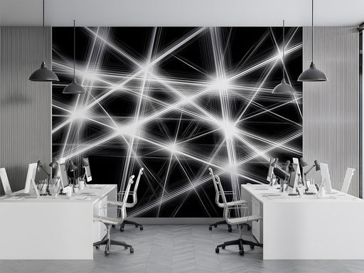 Geometric wall mural installed in a modern office.