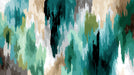 Abstract wallpaper pattern with vertical brushstrokes in teal, sage green, charcoal gray, and beige