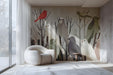 Bird mural installed on a study wall behind a light wooden headboard