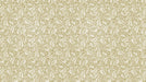 Ornate damask floral wallpaper with cream fern motifs on a golden ochre background