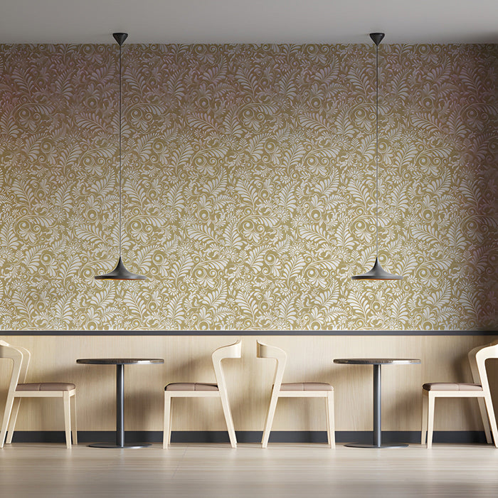 Detailed botanical wallpaper pattern in an elegant bar or library space