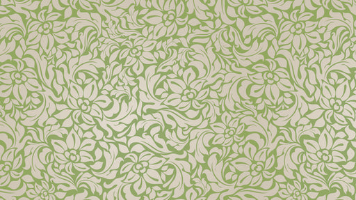 Ornate sage green and cream floral scroll pattern
