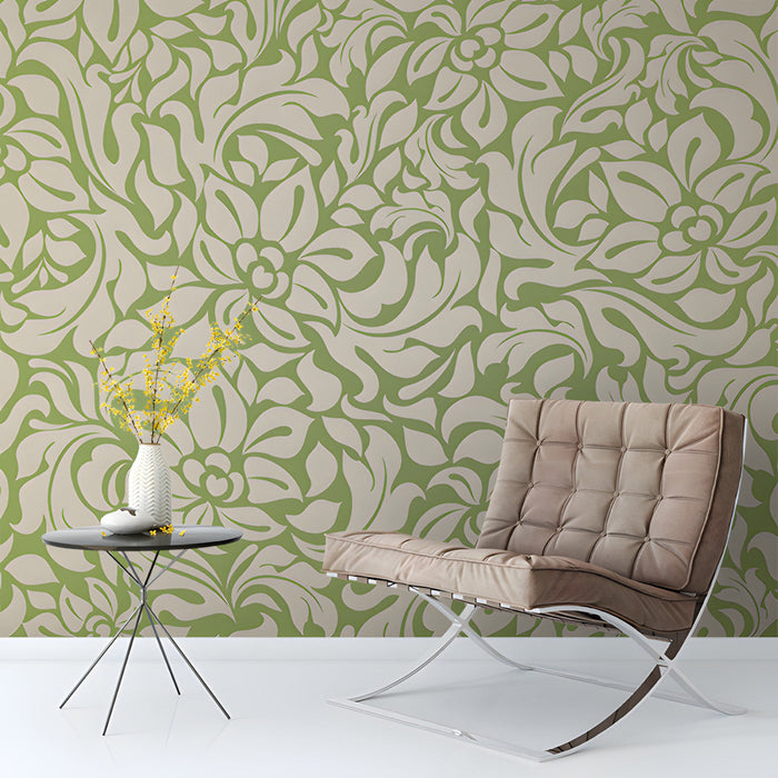 Floral scroll mural in a light and airy study