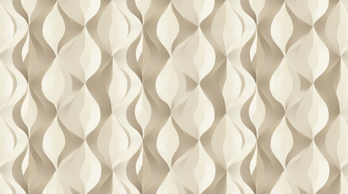Geometric wallpaper pattern featuring interlocking cream and oatmeal petal shapes with subtle 3D shading
