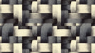 Abstract woven fabric mural wallpaper with intersecting bands of charcoal gray and cream
