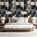 Minimalist bedroom wall decorated with a 3D effect woven pattern mural